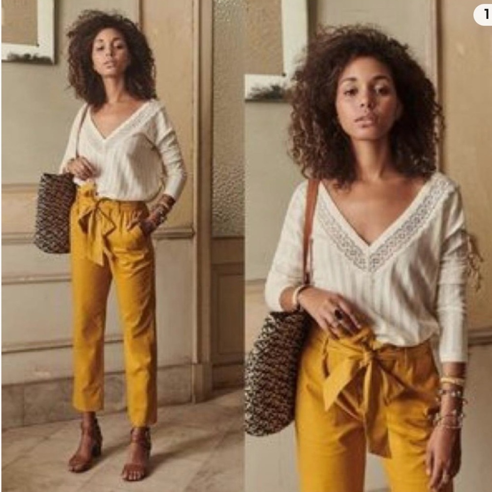 Sezane ochre colored Women's linen blend Pants